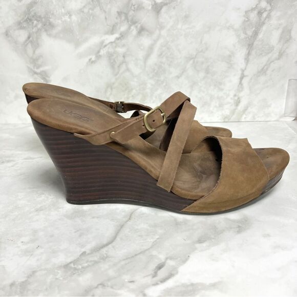 UGG Wedges Strappy Sandals Julitia Brown - Picture 1 of 8